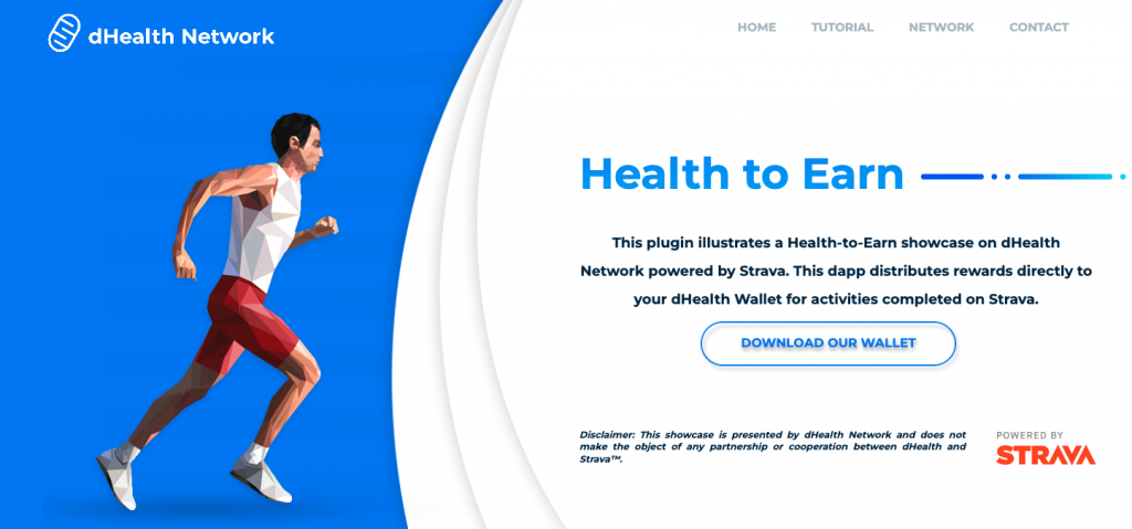 Website used to download the Health2Earn plugin for dHealth Wallet.
