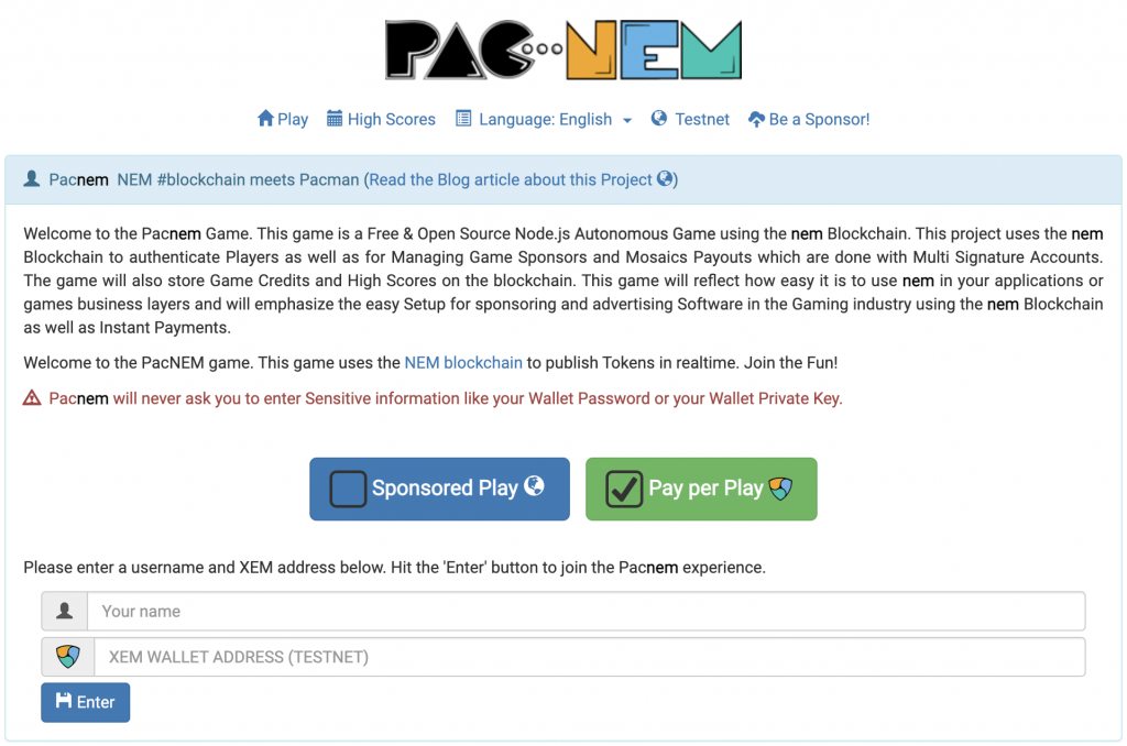 Website of the PacNEM Multiplayer Online Play-to-Earn Game.